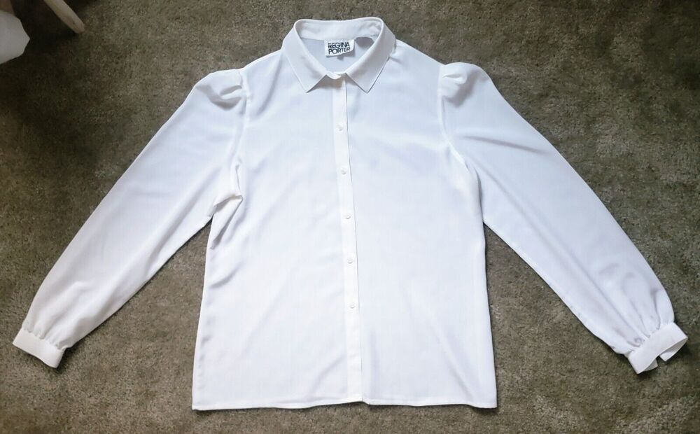 Regina Porter Sheer White L/S Button-Up Shirt Women Size 14 Long Sleeve